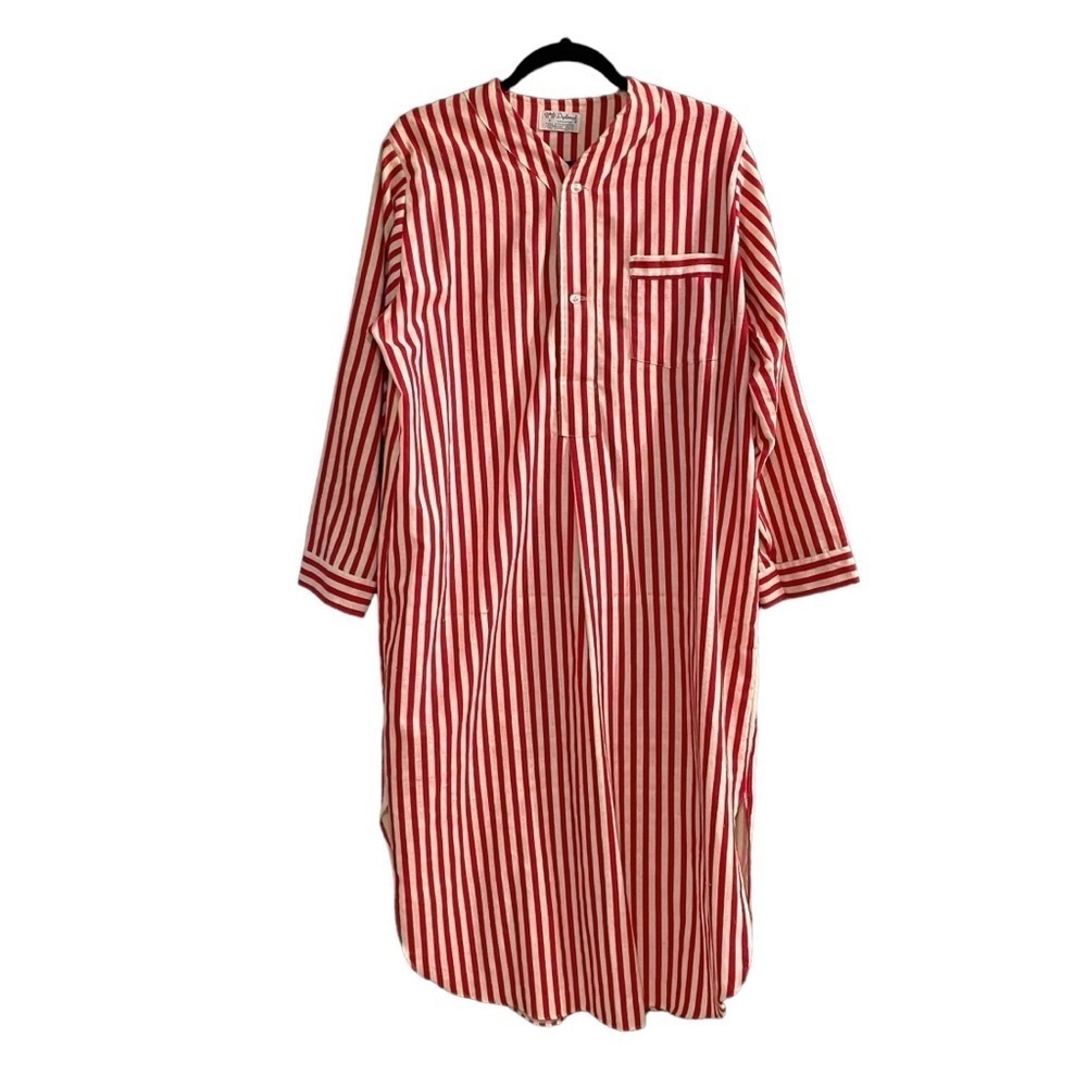 DIPLOMAT Vintage Striped Cotton Blend Flannel Pajamas Nightshirt Red Cream OS